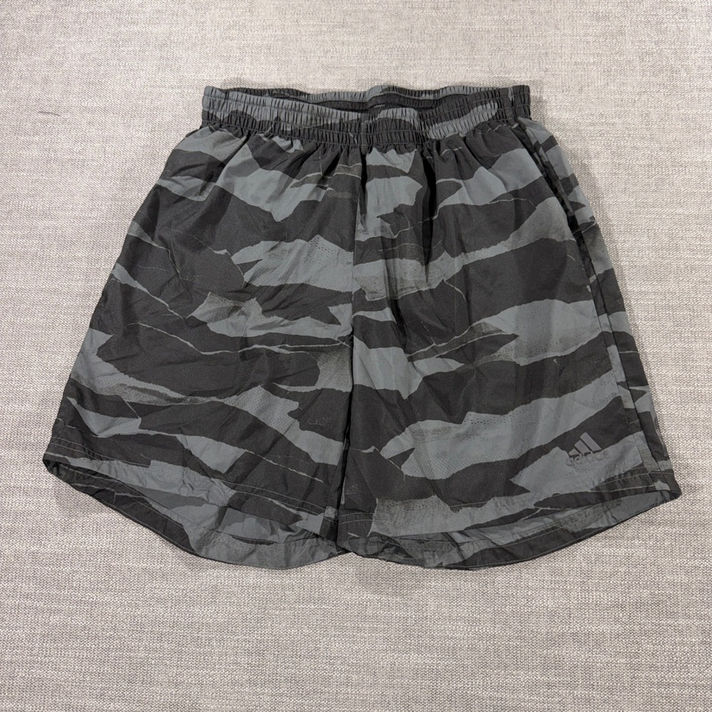 Adidas Running Shorts Men Large Grey Black Excellent Tiger Camo Climalite 7"